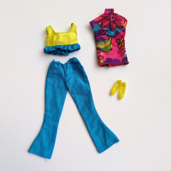 Vtg 60s Francie Swingin Separates #1042 Mod Sears Blue Yellow Crop Top Pants EUC